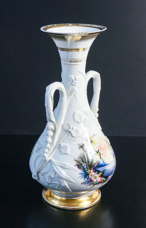 vaso ceramica bassorilievo dipinto a mano firmato gc epoca primo 900 biansato