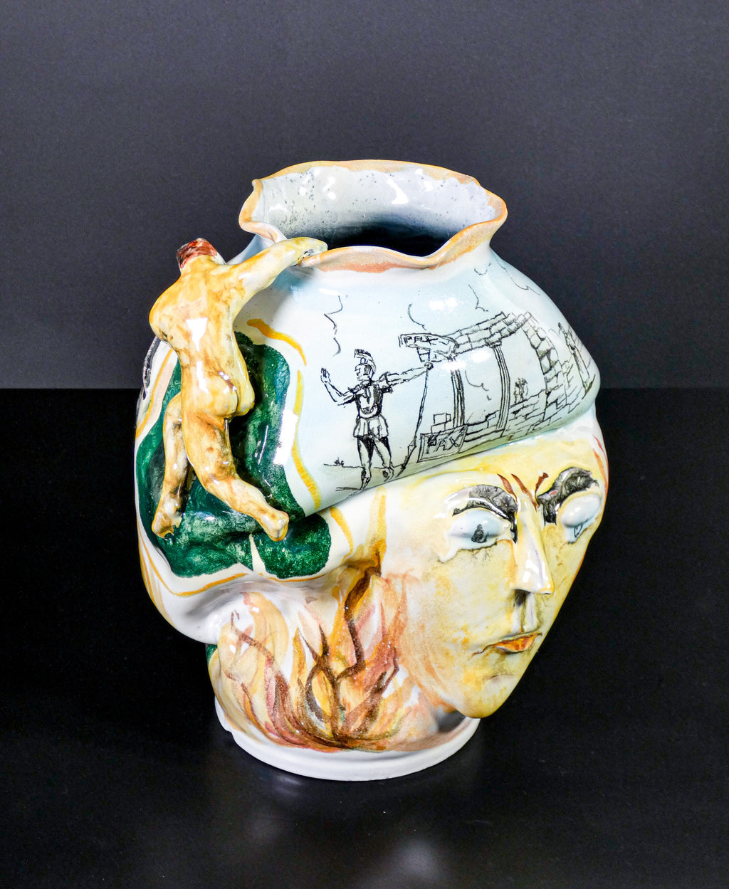vaso ceramica terracotta dipinta smaltata firmata marino scultura statua vintage