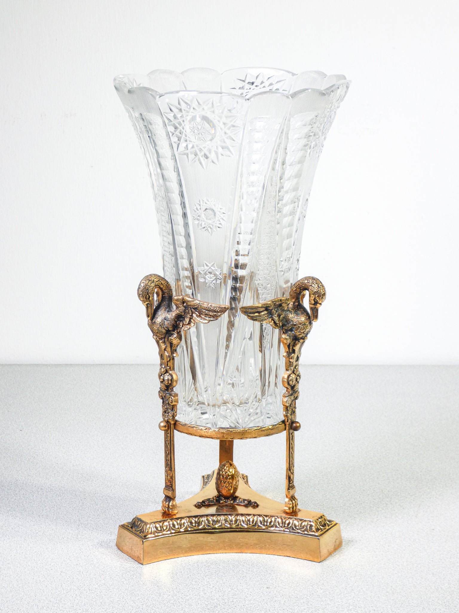 vaso coppa stile impero napoleone cristallo molato metallo dorato italia epoca