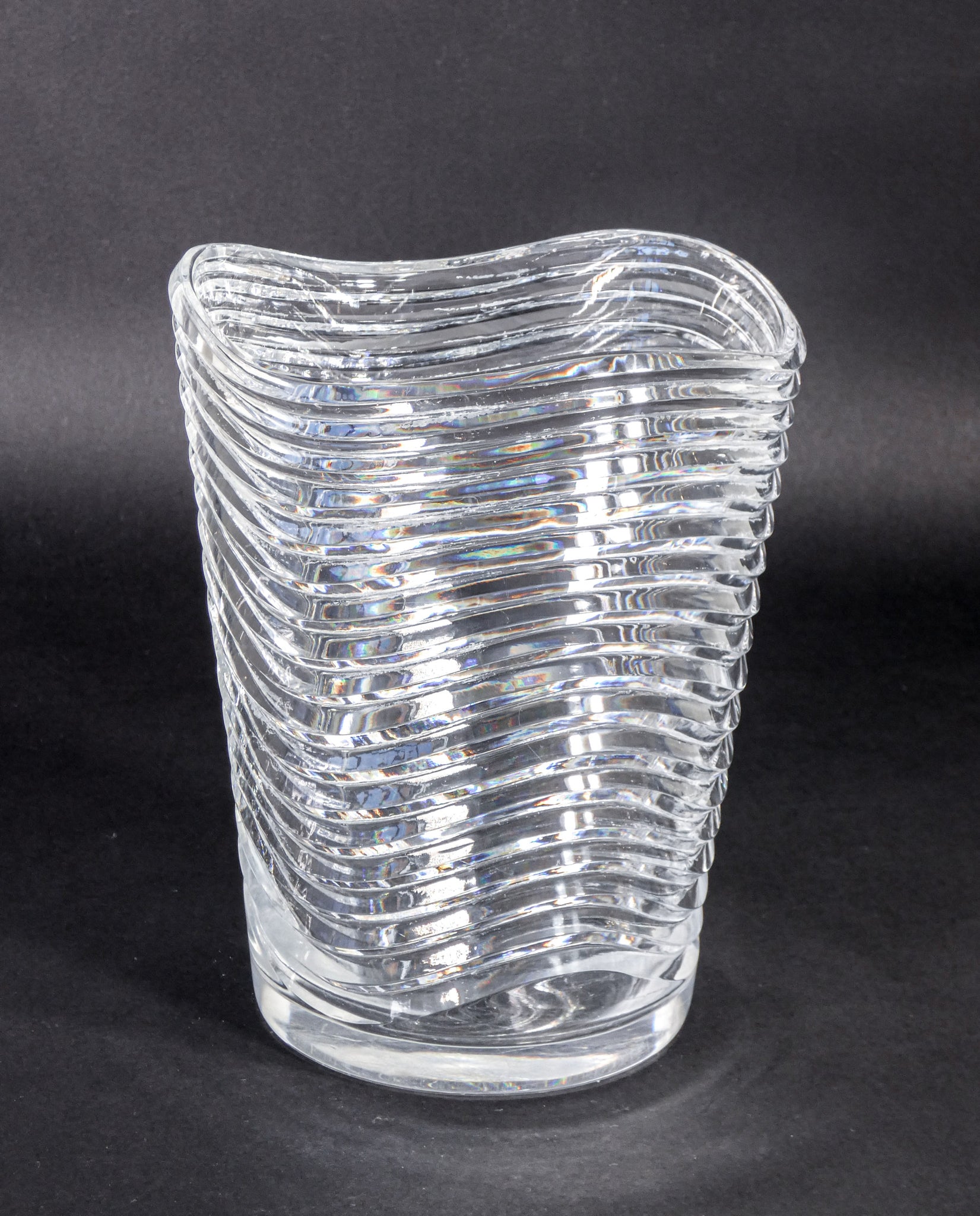vaso cristallo stile art deco epoca 1950 vintage geometrico rotondo crystal vase