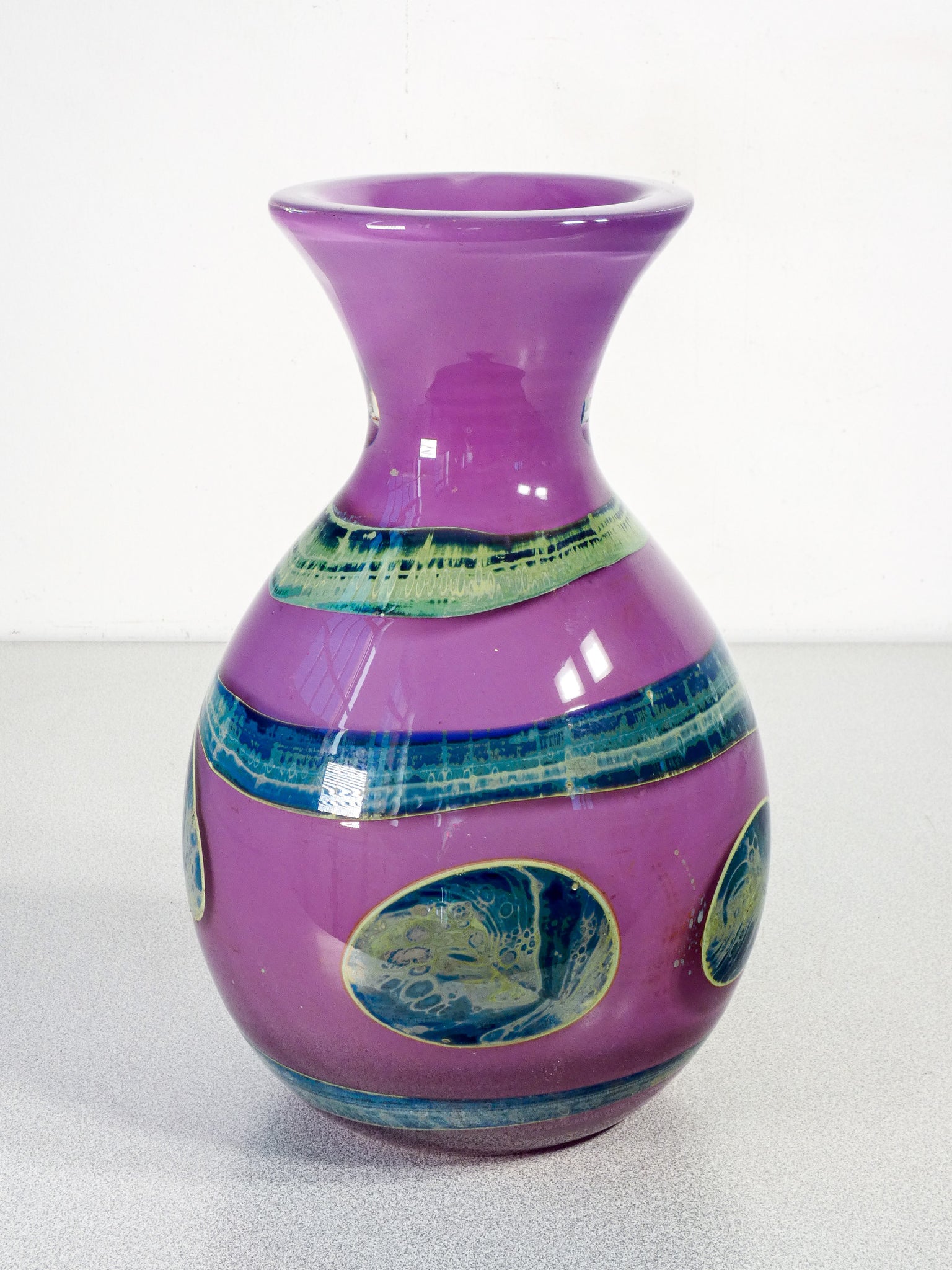 vaso eldorado design samuel herman per val saint lambert vetro soffiato 1980s