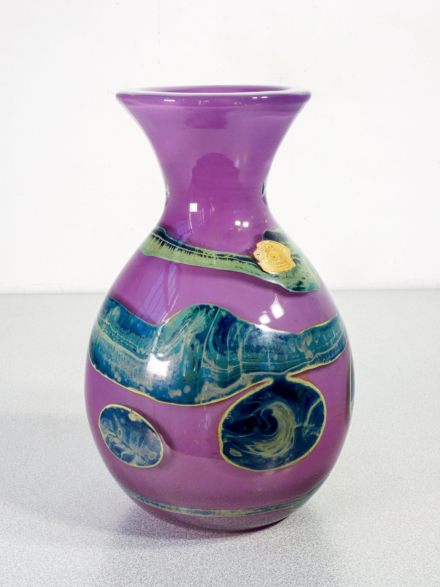vaso eldorado design samuel herman per val saint lambert vetro soffiato 1980s