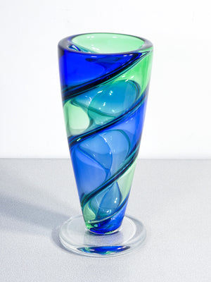 vaso vetro fornace mian murano twister blu verde firmato italia glass art