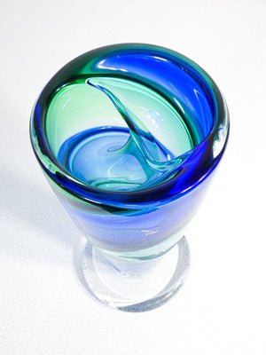 vaso vetro fornace mian murano twister blu verde firmato italia glass art