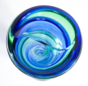 vaso vetro fornace mian murano twister blu verde firmato italia glass art