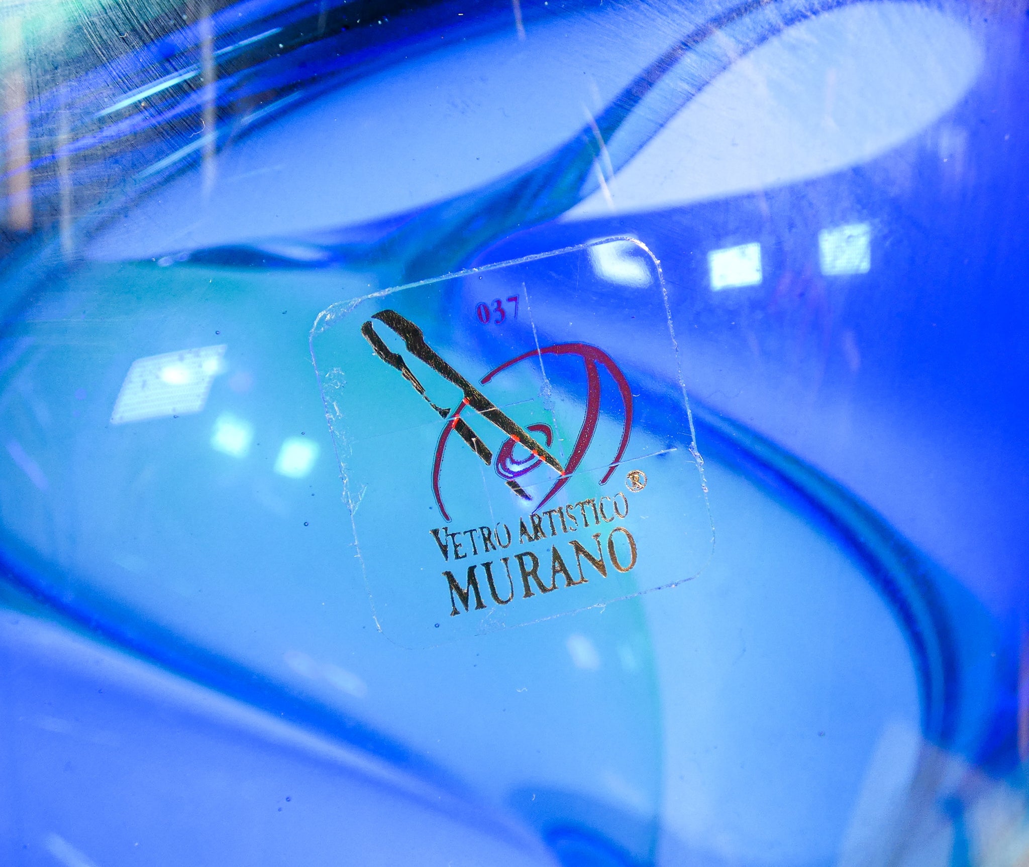 vaso vetro fornace mian murano twister blu verde firmato italia glass art