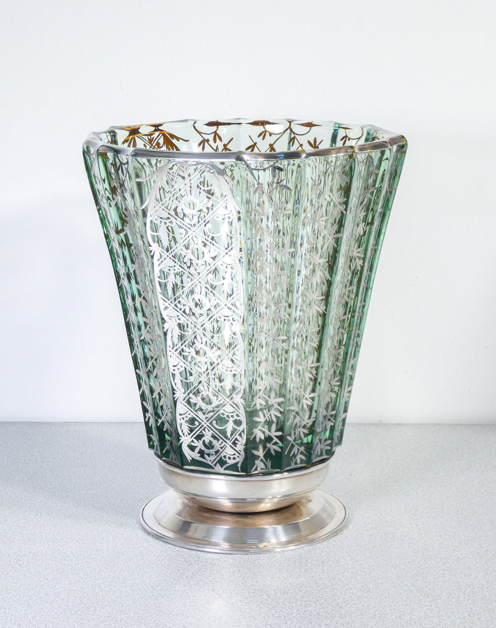 vaso vetro soffiato argento art deco epoca primo 1900 portafiori italia