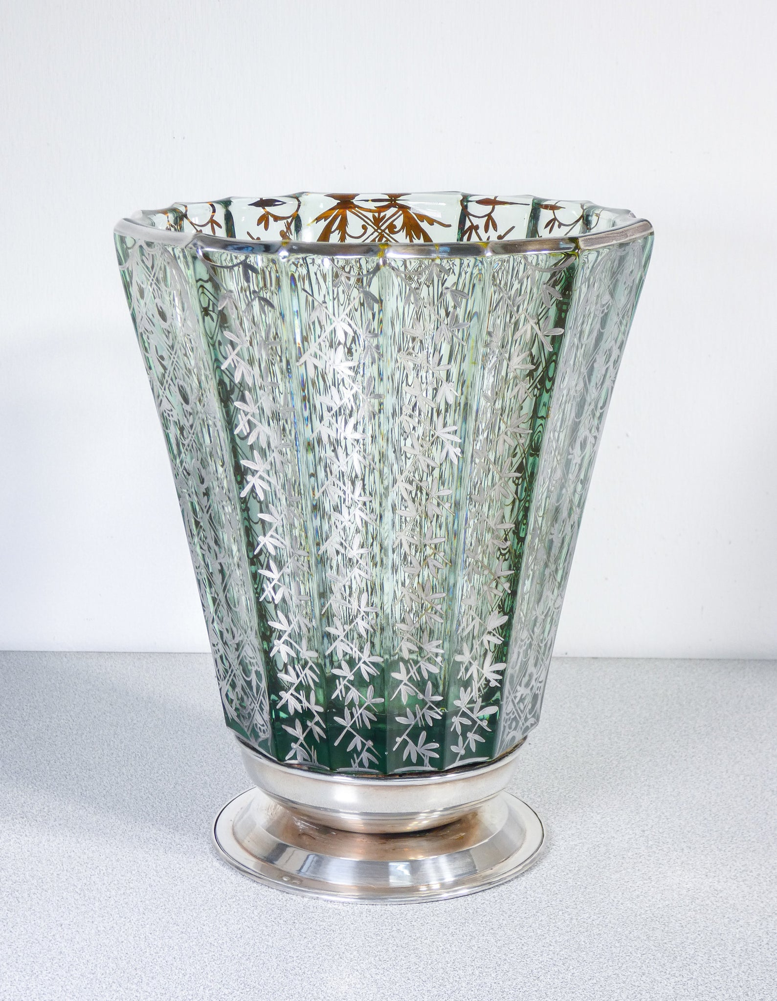 vaso vetro soffiato argento art deco epoca primo 1900 portafiori italia
