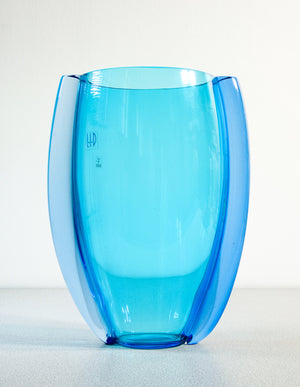 vaso vetro soffiato design marcello furlan per lip murano blu azzurro 1990s