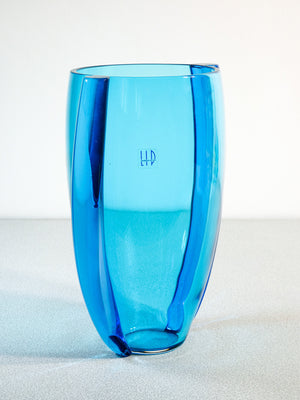 vaso vetro soffiato design marcello furlan per lip murano blu azzurro 1990s