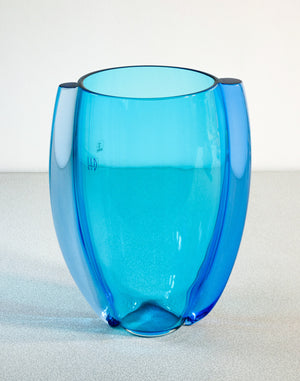 vaso vetro soffiato design marcello furlan per lip murano blu azzurro 1990s