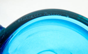 vaso vetro soffiato design marcello furlan per lip murano blu azzurro 1990s