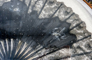 ventaglio seta ebano ricamato dipinto a mano firmato teca epoca 1800 antico